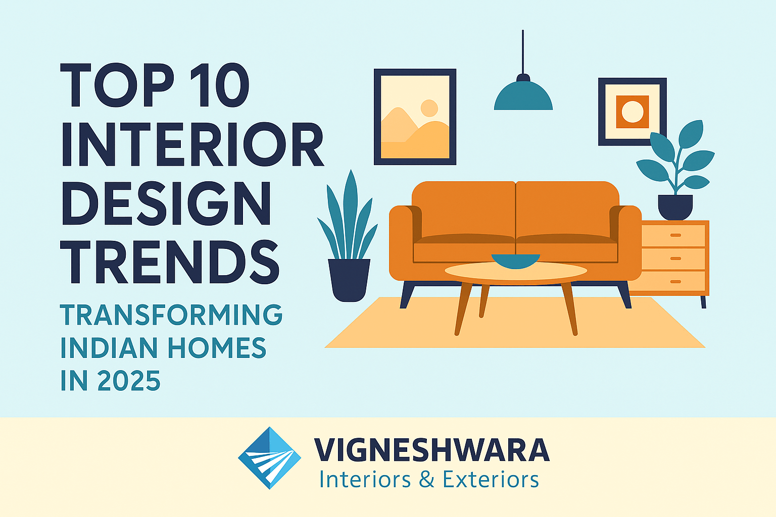 Modern Indian living room showcasing 2025 interior design trends — sustainable materials, earthy tones, and smart home elements.